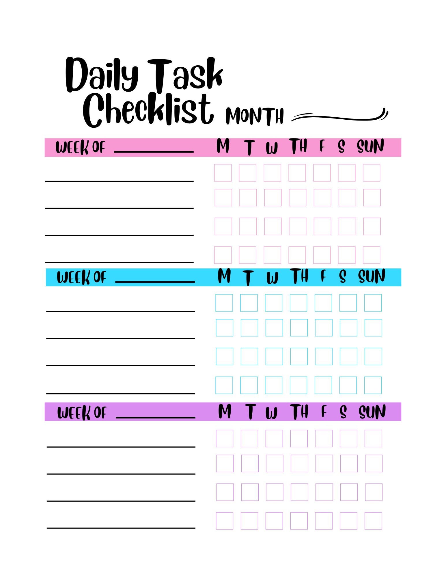 Daily Task Checklist Planner Daily Task Planner Checklist - Etsy