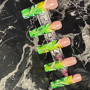 90s Baby | Long square press ons | XL square nails | 90s Nostalgia | Green press ons | Square nails | 90s nails