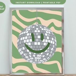 Smiley Disco Ball Digital Wall Art, Trendy Digitale Wall Art, Dorm Room Wall Art, College Room, Digital Wall Art, Afdrukbare Wall Art