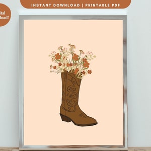 Cowboy Boot Digitale Muurkunst, Trendy Digitale Muurkunst, Dorm Room Wall Art, College Room, Digitale Muurkunst, Afdrukbare Muurkunst, Cowgirl