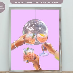 Disco Ball Digital Wall Art, Trendy Digital Wall Art, Dorm Room Wall Art, College Room, Digital Wall Art, Printable Wall Art, Bar Cart