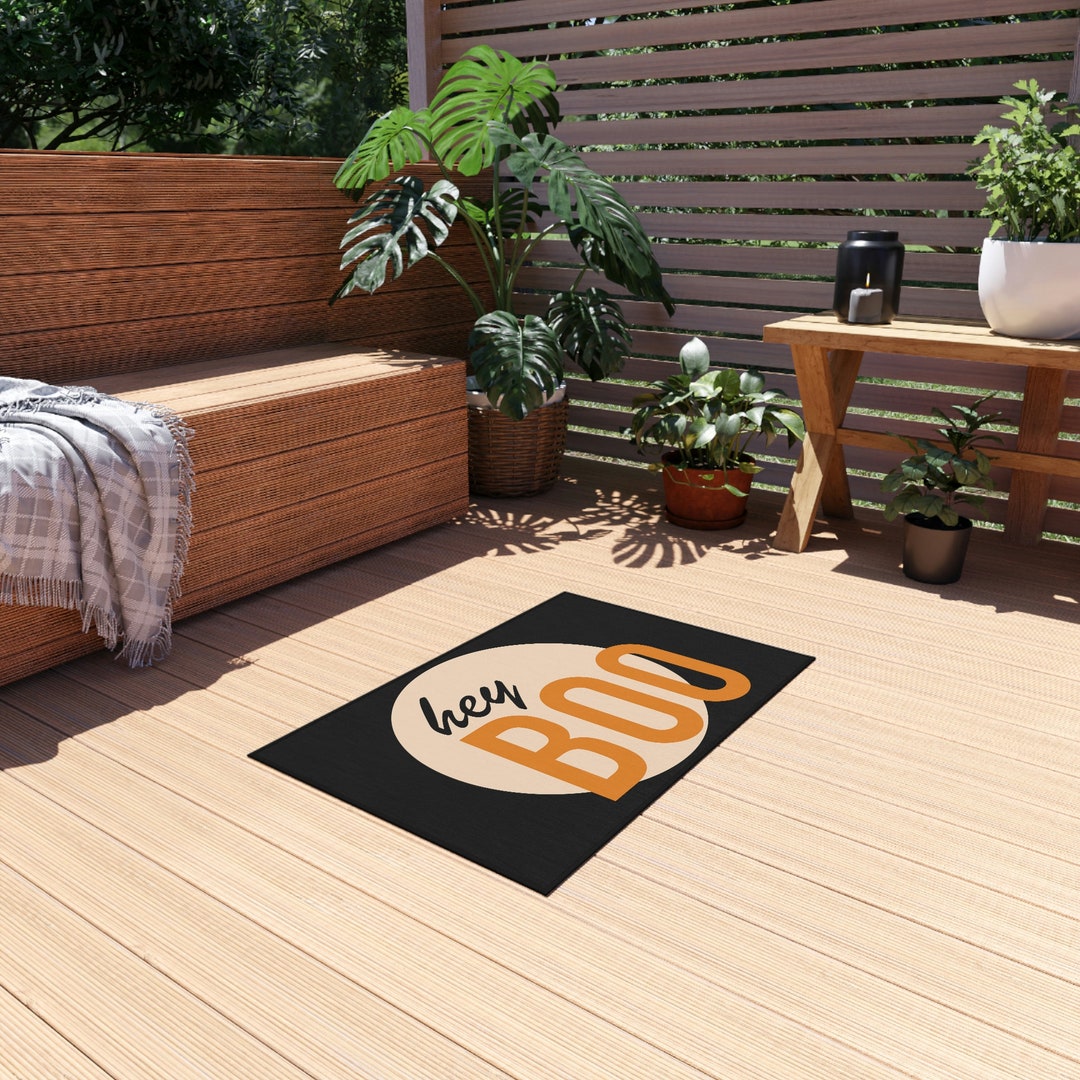 Hey Boo Halloween Black Outdoor Rug - Etsy