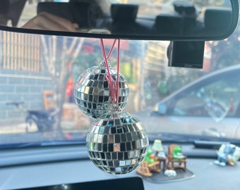 Silver Disco Ball Car Hanging Rear View Mirror Accessory-Disco Ball Groovy Boho and Cute Car Rear View Mirror Charm Stocking Stuffer