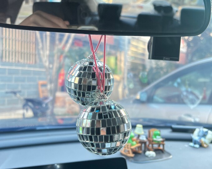Silver Disco Ball Car Hanging Rear View Mirror Accessorydisco Ball