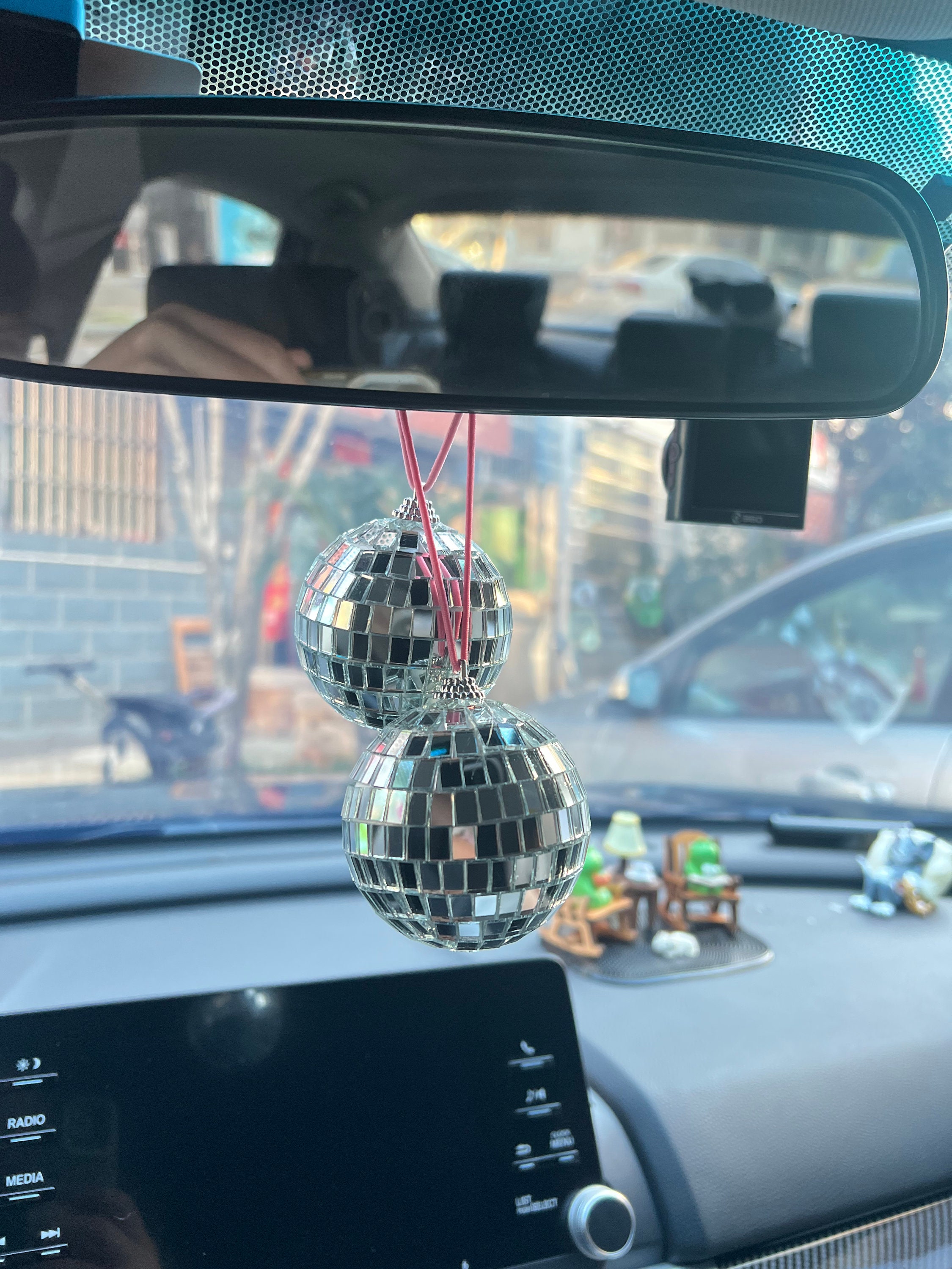 Silver Disco Ball Car Hanging Rear View Mirror Accessory-disco Ball Groovy  Boho and Cute Car Rear View Mirror Charm Stocking Stuffer 
