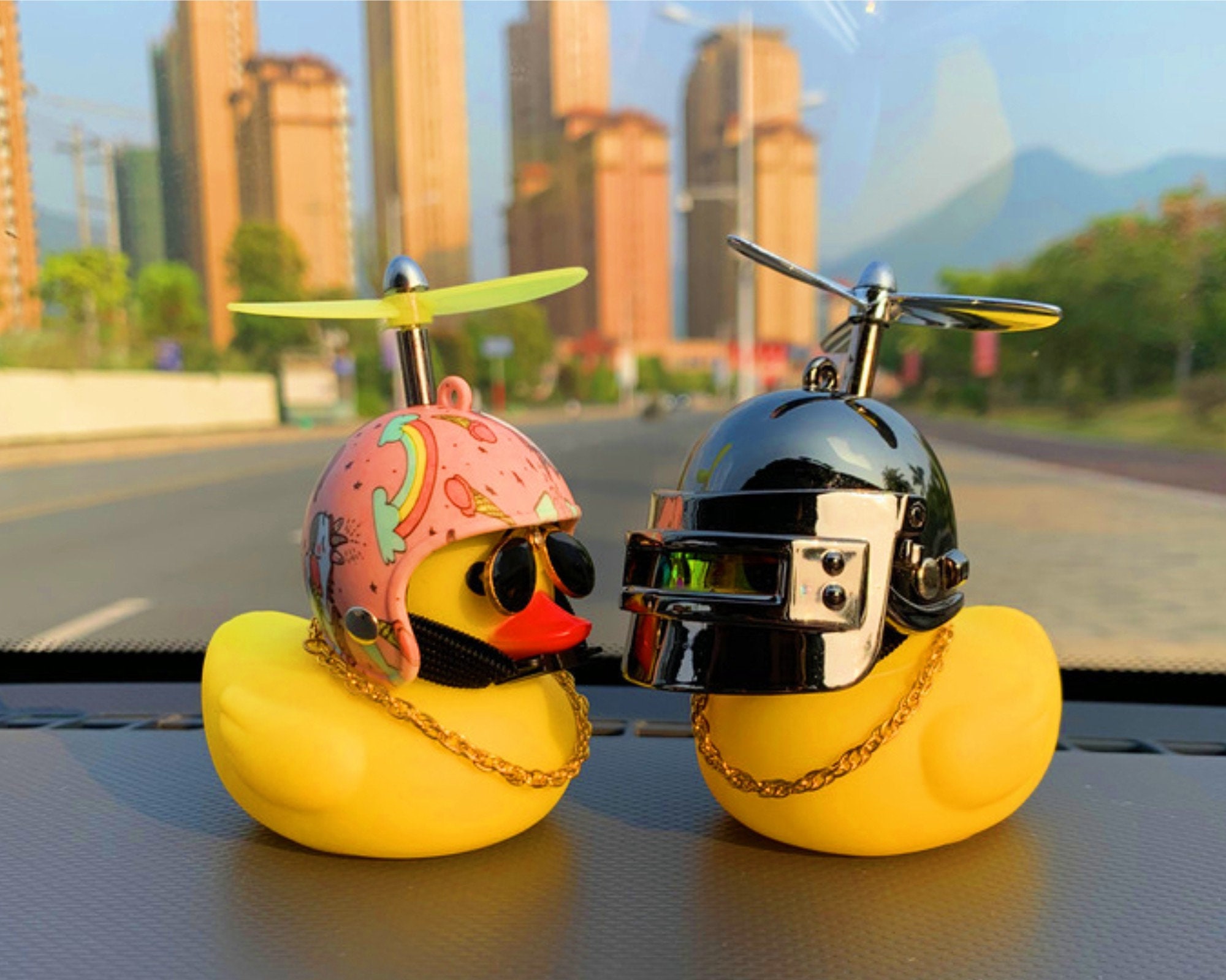 Ducks for Cars Rubber Duck Dashboard of Car, Car Duck Decoration Dashboard  Decorations Yellow Duck Car Accessories with Mini Hat Swim Ring Necklace
