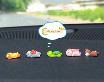 5 PCS Mignon Décor De Tableau De Bord De Voiture- Ornements De Console Centrale De Voiture- Décorations De Rétroviseur De Voiture- Décor De Voiture- Mini Canard Ours Lapin Mouton Ornement