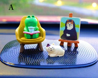 Cute Car Dashboard Decor- Mini Frog Cat Ornament- Car Accessories Decor for Women- Home Table Decor- Animal Desktop Ornament- Gift for Her