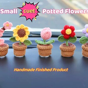 Crochet Small Potted Flowers Car Dashboard Decor,Handmade Knitted Potted Plants,Crochet Car Decor for Women,Car Accessories,Gift for New Car