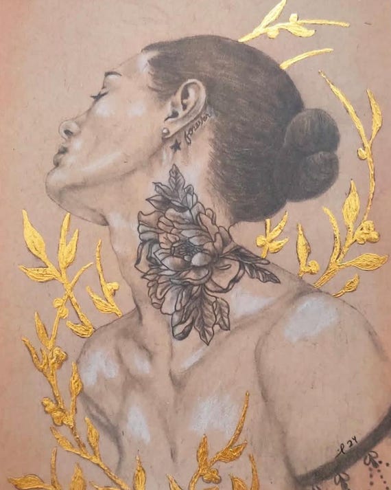Art Print - Female Study with Gold Leaf 5"x7"