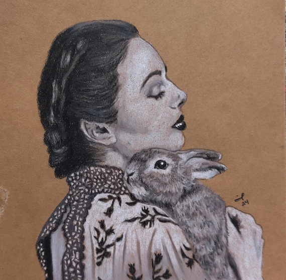 Art Print - Woman with rabbit 8"x8"