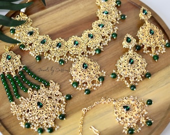 MAISHA: Bridal Set - Austrian Stone / Green & Gold {Indian Pakistani Bangladeshi South Asian Desi Eid Bridal Nikkah Wedding Bollywood}