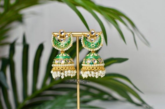 Jhumka Earrings Peacock & Radha Krishna – Digital Dress Room