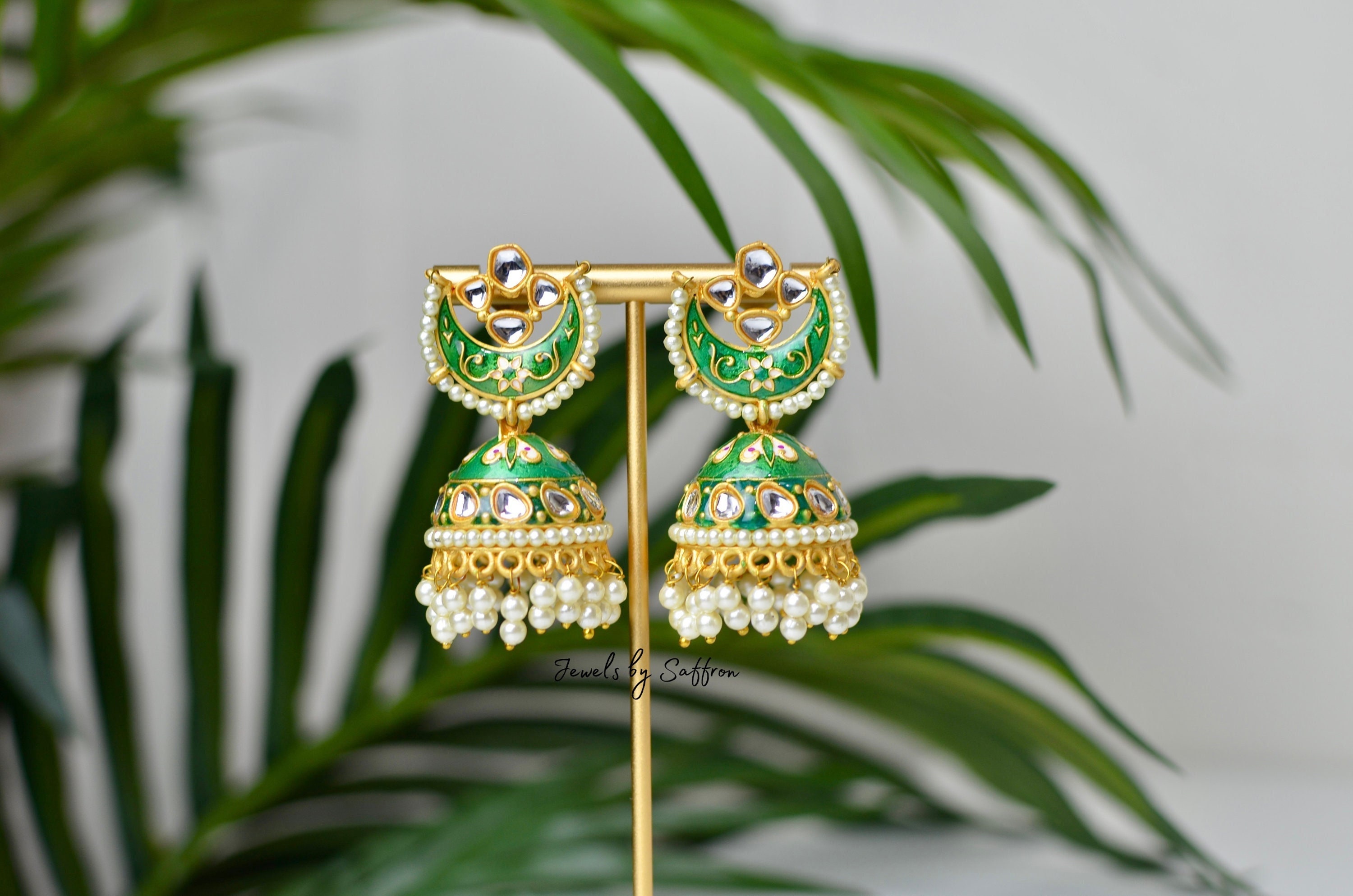 Gold Finished Polki Jhumkas /indian Jewelry/women Jhumki Earrings / Bridal  Earrings / Temple Jhumka Earrings - Etsy