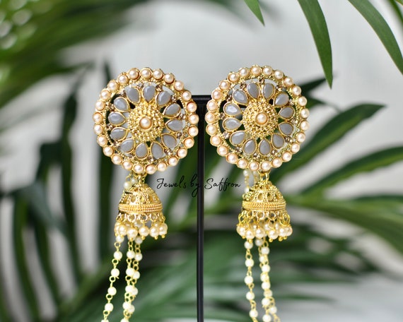 Jhumka Earrings Floral With Pearl Design – Digital Dress Room