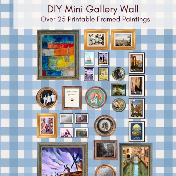 27 Printable Mini Wall Decor - 1:12 Scale - Dollhouse Art Prints - Digital Download