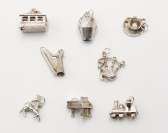 Vintage Silver Charms | Classic Car in Garage, Teacup, Piano, Harp & More