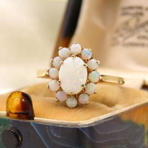 Vintage 1984 9ct Gold Opal Cluster Ring, Größe O