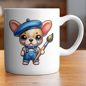 French Bulldog Mug, Dog Lover Gift, Cute Frenchie Coffee Cup, Dog Dad Mom Present, Artistic French Bulldog, 11oz Ceramic Mug