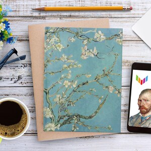 Almond Blossom Print, Almond Blossom Journal Hardcover, Blank Notebook for Art Lovers, Sketching, Writing Gift, Classic Art Notebook