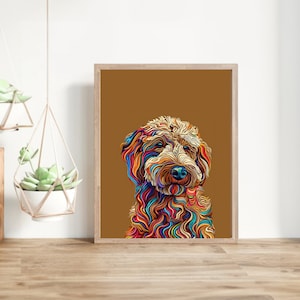 Golden Doodle Retro Digital Wall Art, Vibrant Rainbow Fur Print, Dog Lover Gift, Pet Portrait, Digital Download, Unique Dog Art Print