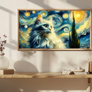 Samsung Frame Art, Van Gogh Starry Night Inspired Cat Portrait, Wall Decor, Art for Frame TV, Living Room Decor, Digital Download