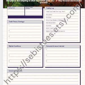 May include: A printable trading journal with a bull and bear graphic at the top. The journal includes sections for trade details, strategy, market conditions, and lessons learned. The title "Trading Journal" is displayed prominently.