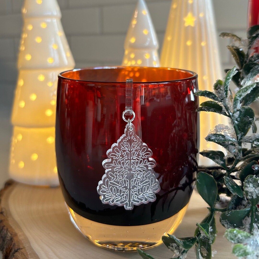 Swirly Christmas Trees Candle / Votive Charms Xmas Glassy Baby