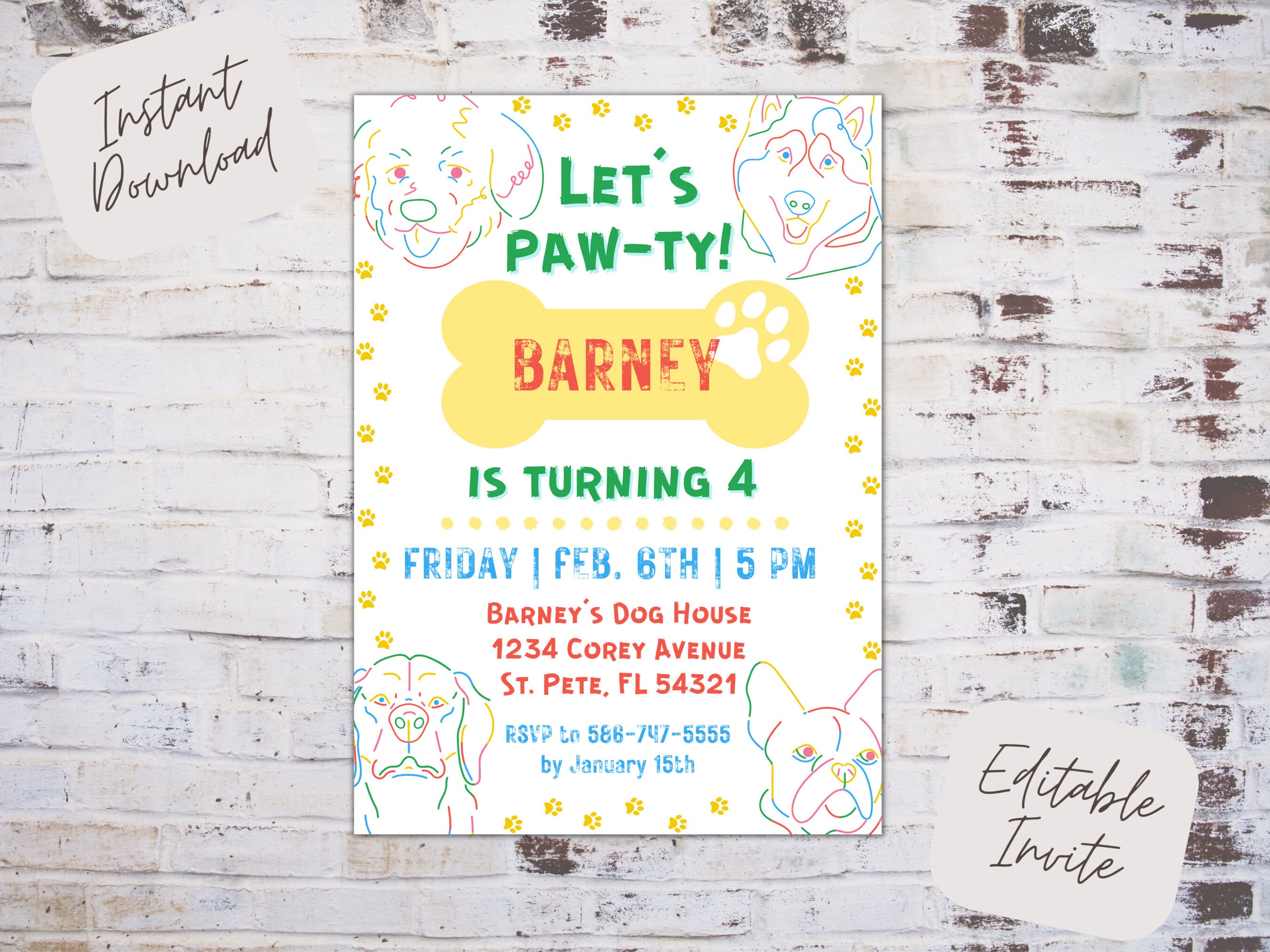 Editable Dog Birthday Party Invitation, Let's Pawty, Puppy Party Invite ...