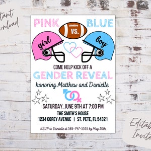 Editable football gender reveal invitation, gender reveal invite, football gender reveal invite, gender reveal party, instant download