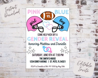 Editable football gender reveal invitation, gender reveal invite, football gender reveal invite, gender reveal party, instant download