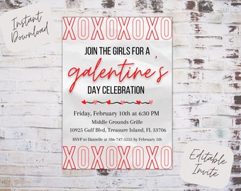 Editable Galentines Day Invitation, Galentines Day Instant Download, Galentines Day Party Invite, Galentines Day Invite, Invitation Template