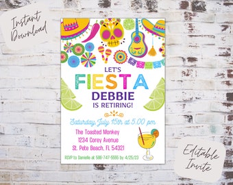 Editable fiesta retirement invitation, fiesta retirement party, retirement party invite, retirement invite, let&#39;s fiesta, instant download