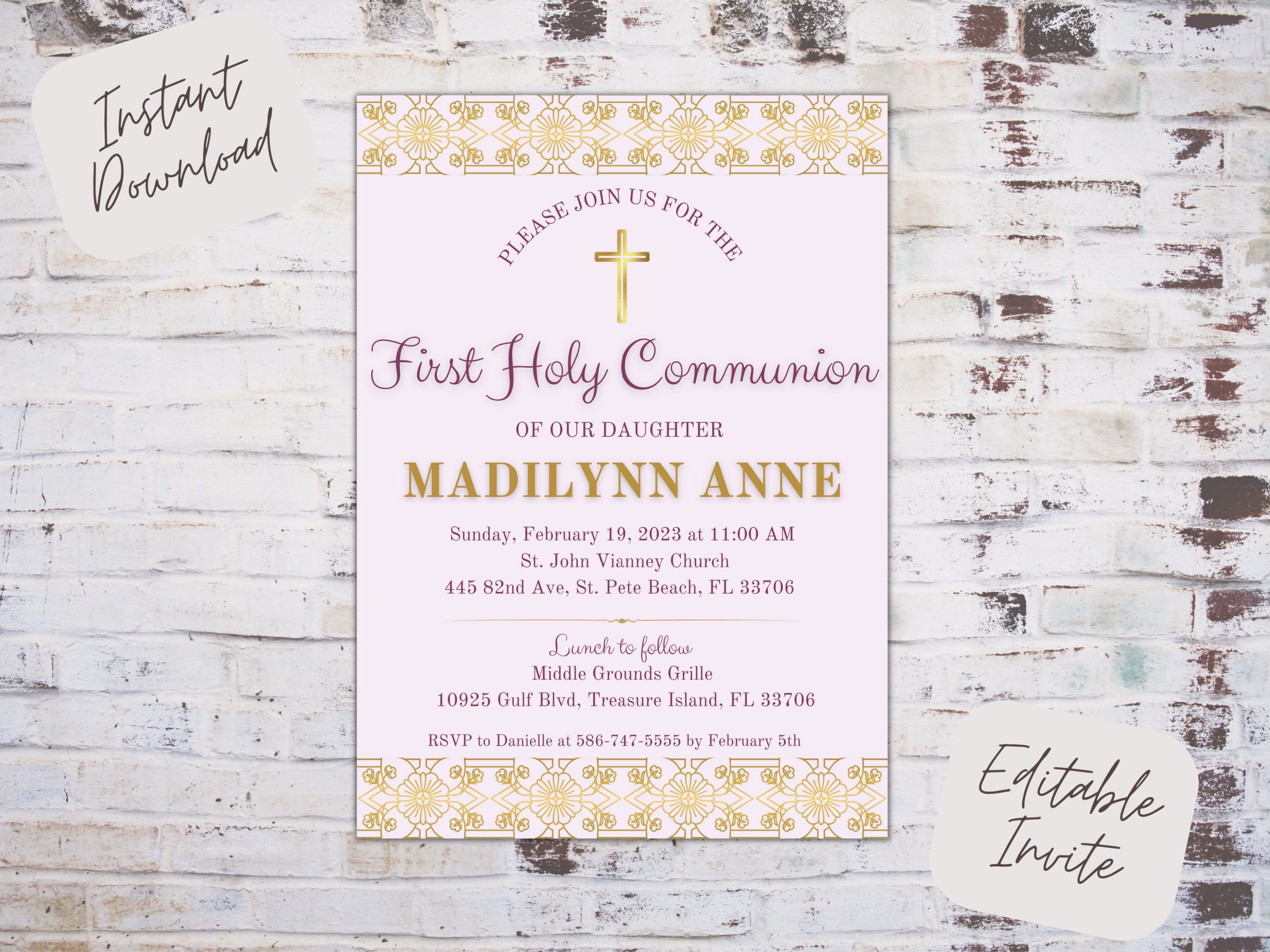 Editable First Holy Communion Invitation, First Communion Invite, First