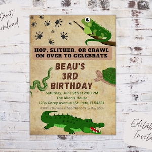 Editable Reptile Birthday Invitation, Lizard Birthday Invite Template, Snake Invite Editable Any Age Birthday Invite
