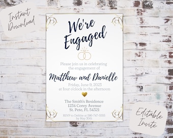 Editable engagement invitation, engagement party invitation, we're engaged invite, engagement party invite, editable template