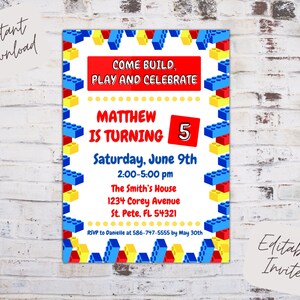 Building blocks birthday invitation, building blocks invite, colorful blocks birthday party invite, kids birthday invite, instant download