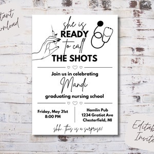 Editable nursing school graduation invitation, medical school graduation invite, instant download