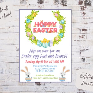 Editable Easter Invitation, Easter brunch invite, Easter egg hunt invite, Easter egg hunt and brunch invite, hoppy Easter, instant download