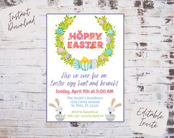 Editable Easter Invitation, Easter brunch invite, Easter egg hunt invite, Easter egg hunt and brunch invite, hoppy Easter, instant download