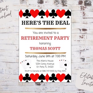 Editable casino retirement party invitation, casino retirement, poker retirement invite, casino themed retirement, instant download