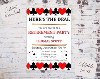 Editable casino retirement party invitation, casino retirement, poker retirement invite, casino themed retirement, instant download