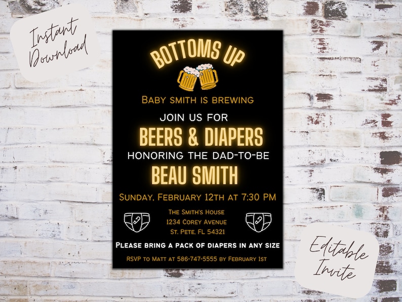 Editable Diaper Party Invite Beer and Diaper Party Diaper Etsy