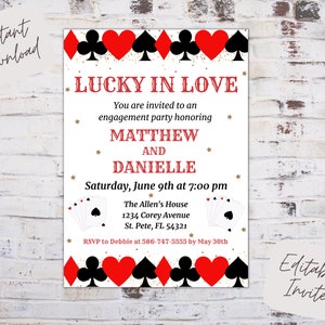 Editable casino engagement party invitation, lucky in love invite, lucky in love engagement party, poker engagement invite, instant download