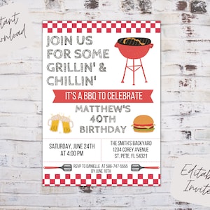 Editable barbecue invite, barbecue invitation, barbecue birthday invite, backyard barbecue invite, BBQ invitation, instant download