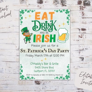 Editable St. Patrick's Day Invitation, Shamrocks St Patricks Day Invitation Editable Template St Patricks Party Instant Download