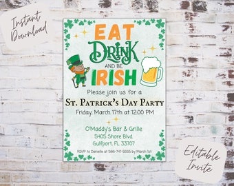 Editable St. Patrick's Day Invitation, Shamrocks St Patricks Day Invitation Editable Template St Patricks Party Instant Download