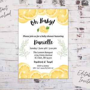 Lemon Baby Shower Invitation: Editable Template (Instant Download)