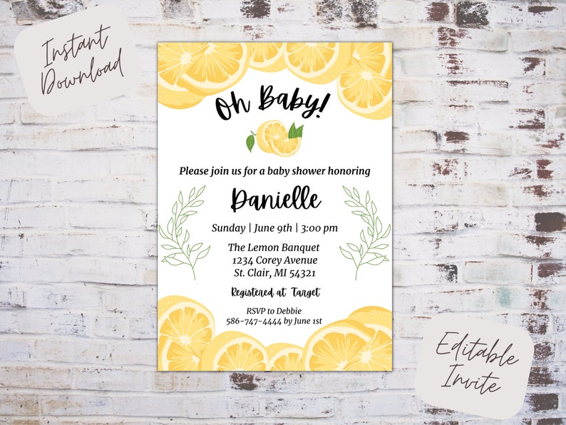 Editable Lemon Baby Shower Invitation Lemon Baby Shower Etsy