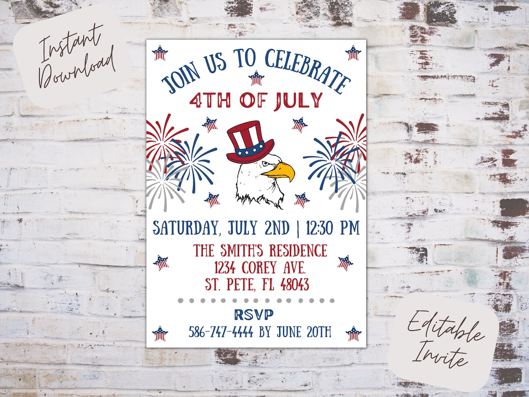 Editable 4th of July Invitation, 4th of July Invite, Independence Day